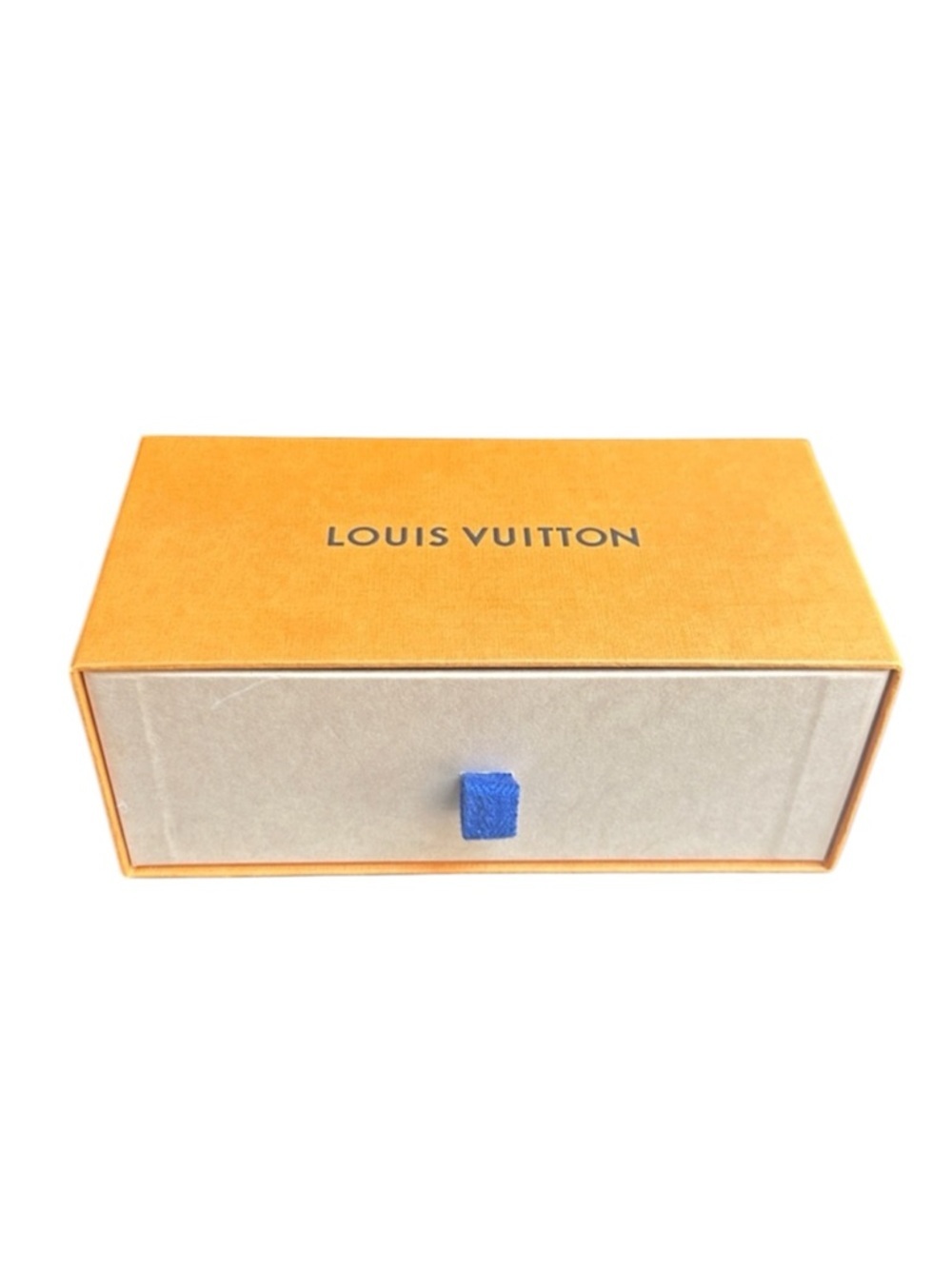 🔥 LOUIS VUITTON Louis sunglass box Orange and Beige with Blue Tab 7” x 3”